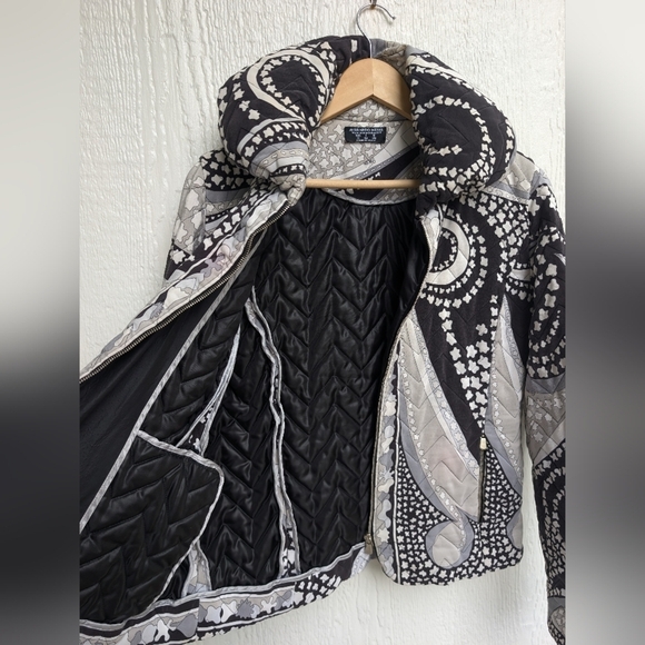 Averardo Bessi Gray Black Quilted Puffer Jacket Coat Made In Italy Size 8 - Picture 4 of 7